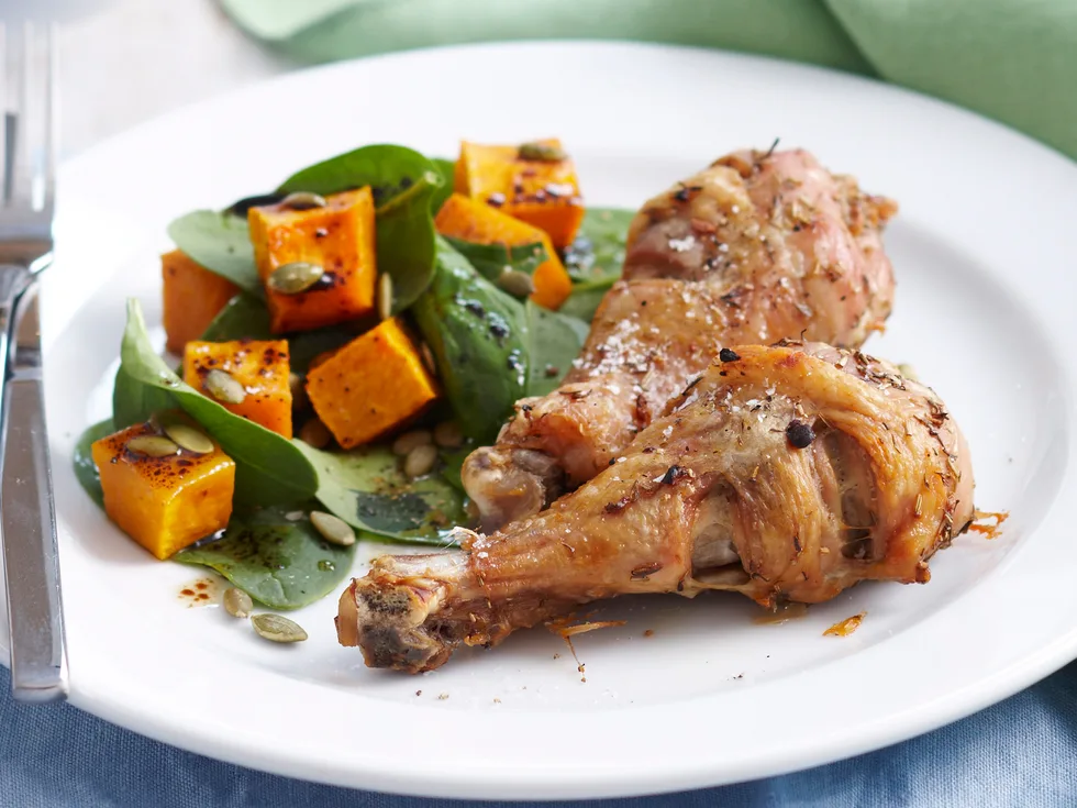 Herb roasted chicken with pumpkin salad