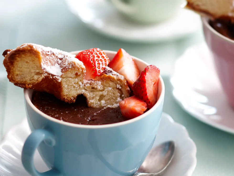 Hot chocolate and caramel pot with waffle fingers
