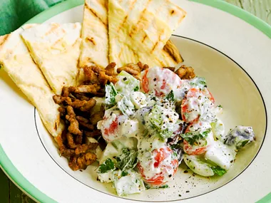 Lamb and flatbread Greek salad