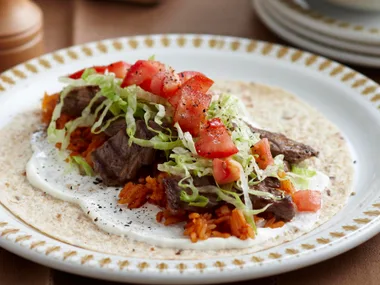 Lamb and tomato rice fajitas