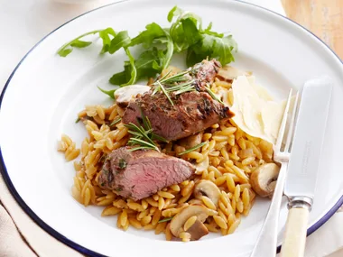 Lamb with mushroom risoni