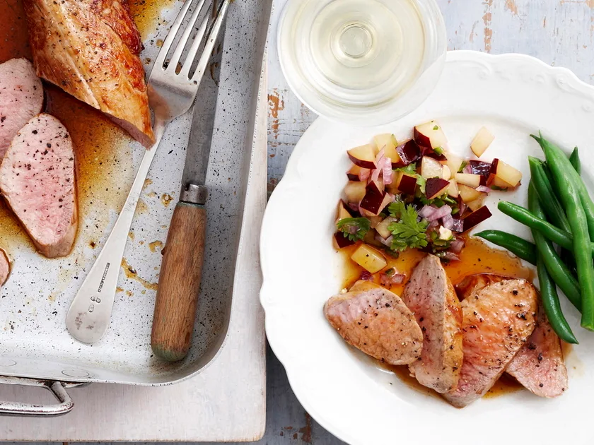 Maple pork with plum salsa