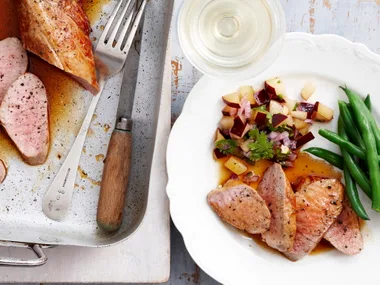 Maple pork with plum salad