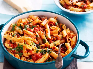 Penne with eggplant caponata