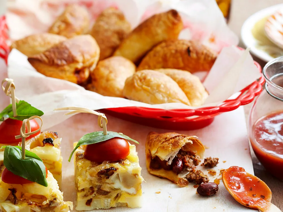 Potato tortilla bites and Beef empanadas