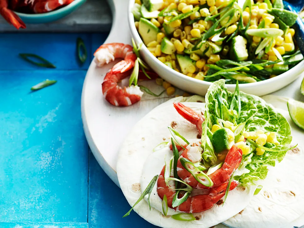 Prawn tortillas with corn salsa