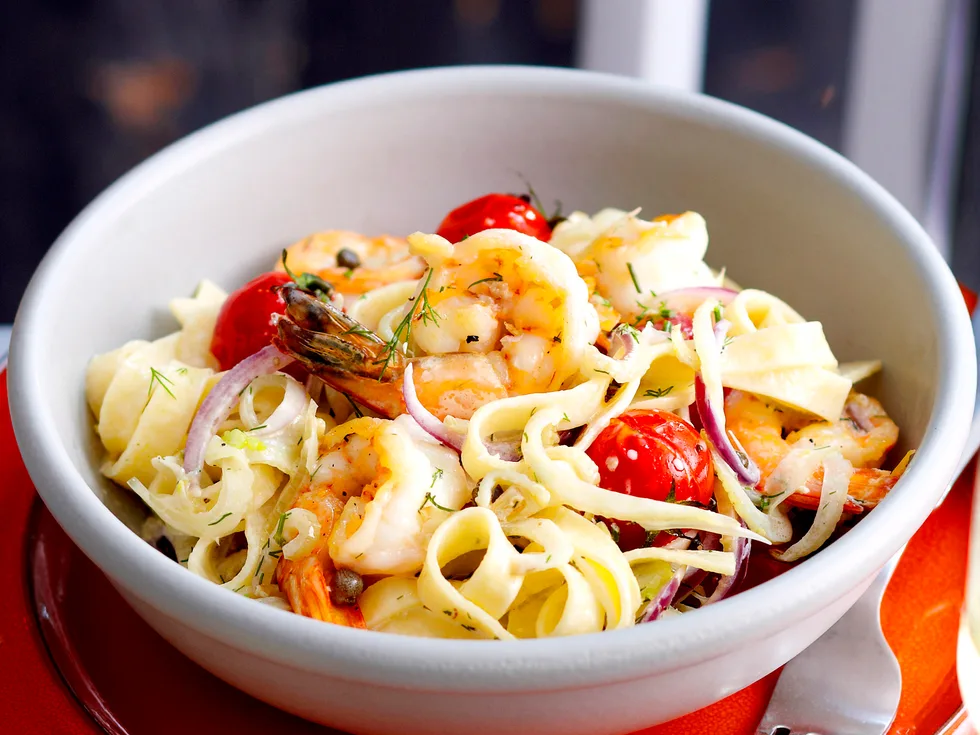 Prawn, fennel and tomato fettuccine