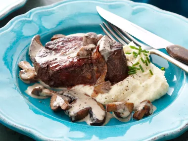 Prosciutto steaks with creamy mushrooms