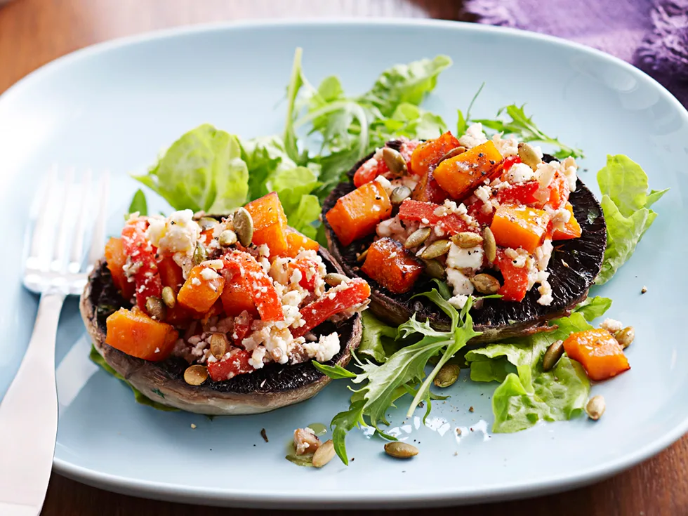 Pumpkin and feta stuffed mushrooms