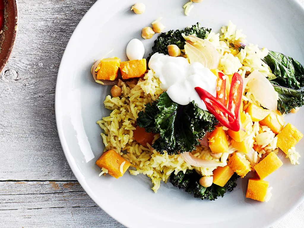 Pumpkin, chickpea and kale pilaf