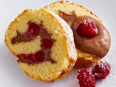 Raspberry sponge roll and chocolate mousse