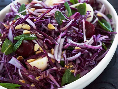 Red cabbage, potato and beetroot salad