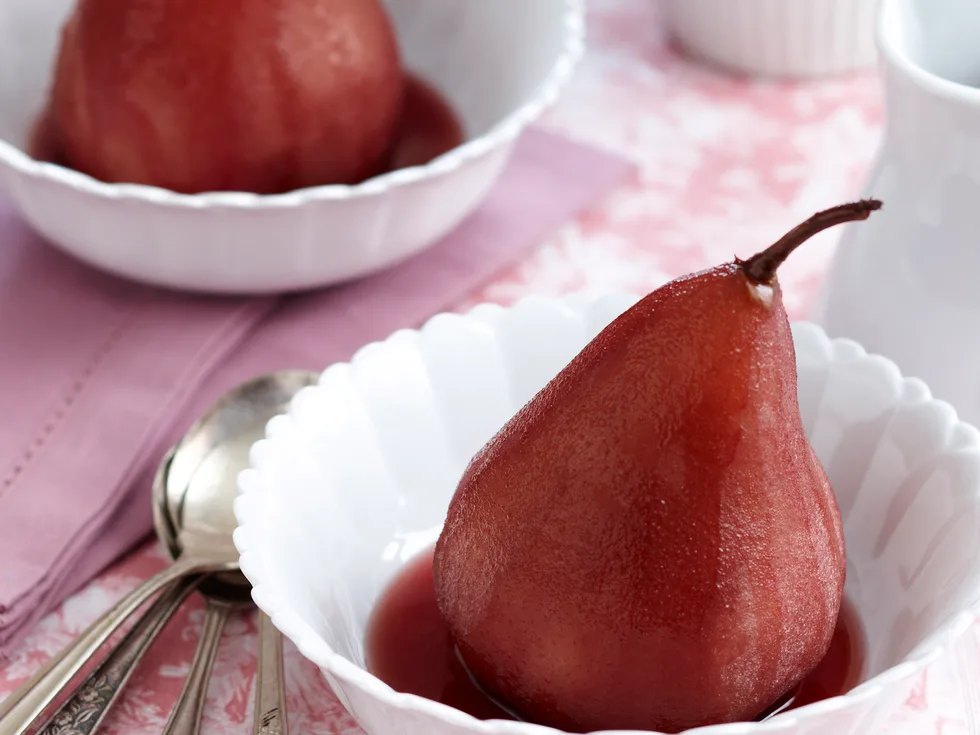 Red wine-poached pears