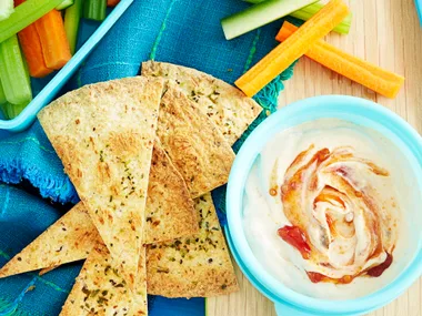 Relish dip with wholemeal chips