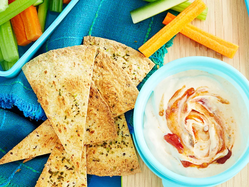 Relish dip with wholemeal chips