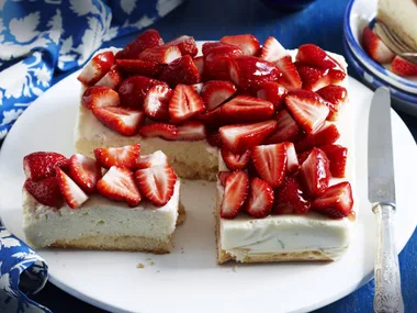 Ricotta, lime and strawberry cheesecake