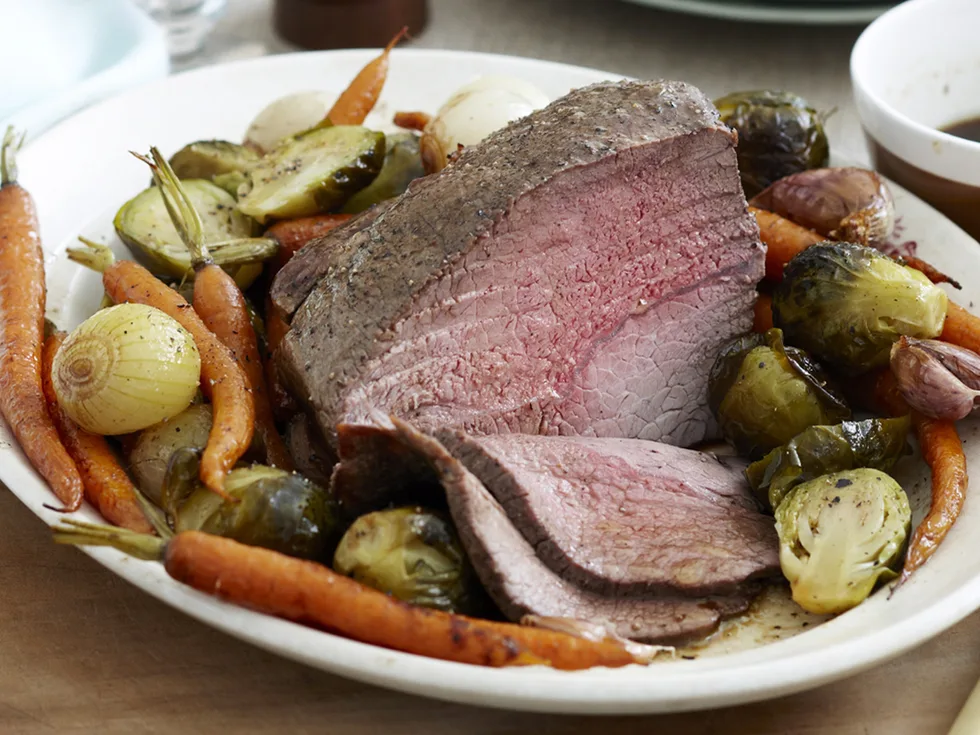 Roast balsamic sprouts and beef
