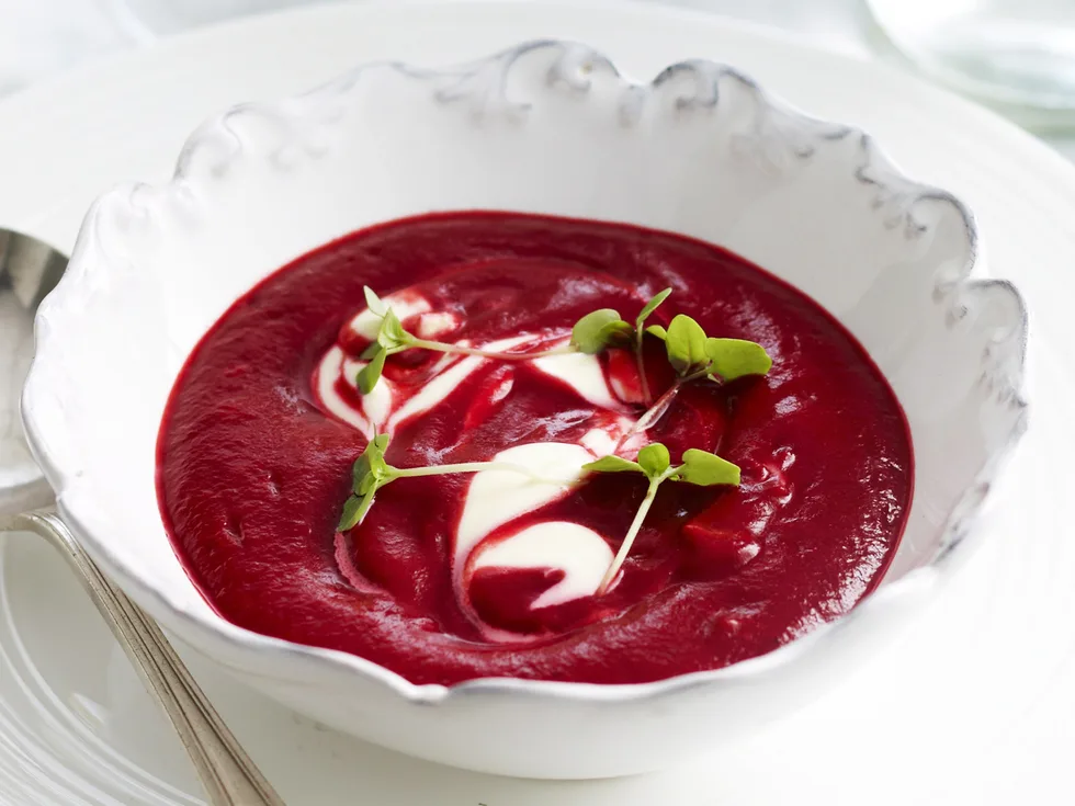 Roast beetroot soup with creme fraiche