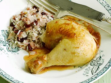 Roast chicken with rice and craisin stuffing