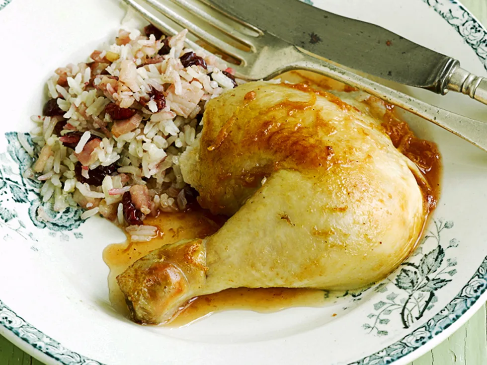 Roast chicken with rice and craisin stuffing