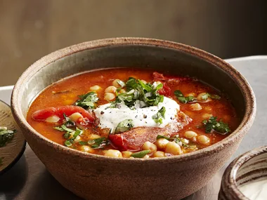 Roast tomato and chickpea soup with Chermoula