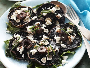 Roasted portobello mushrooms with garlic and feta