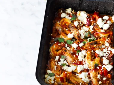 Saganaki prawns