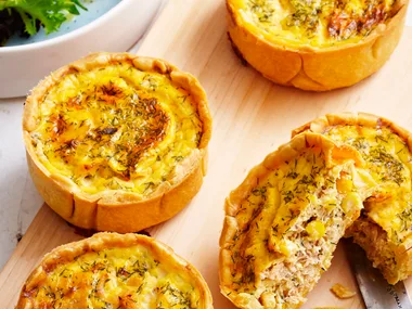 Salmon, corn and dill quiche