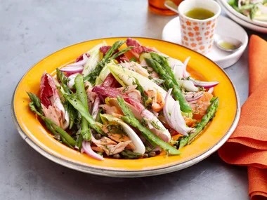 Salmon, witlof and asparagus salad