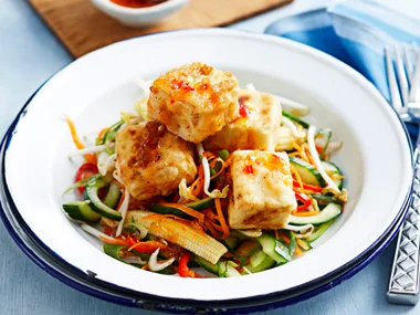 Salt and pepper tofu with sweet chilli salad