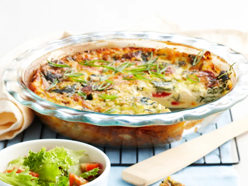 Salami and cheese impossible pie