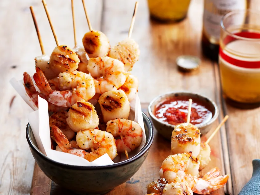 Seafood skewers with nam jim