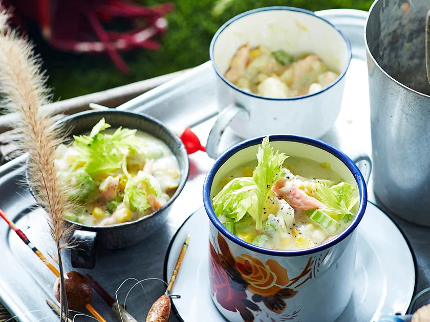 Smoked trout and corn chowder