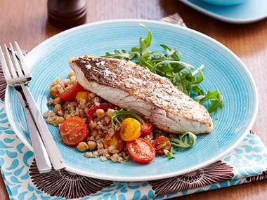Snapper with barley and chickpeas