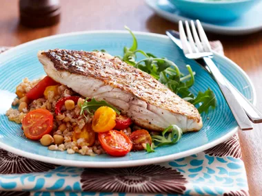 Snapper with barley and chickpeas