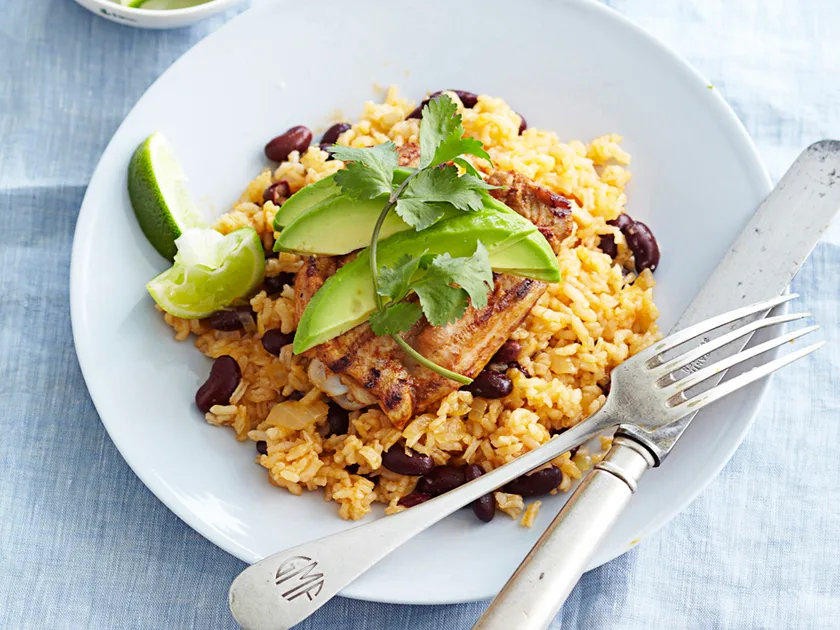 Spiced chicken with beans and rice