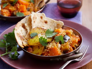 Spiced potatoes and curry veg