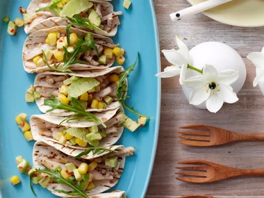 Spicy turkey tortillas with avocado salsa