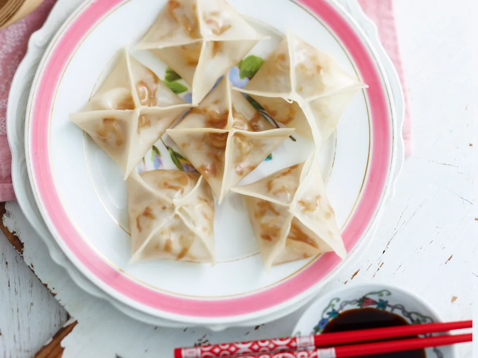 Steamed enoki and tofu dumplings