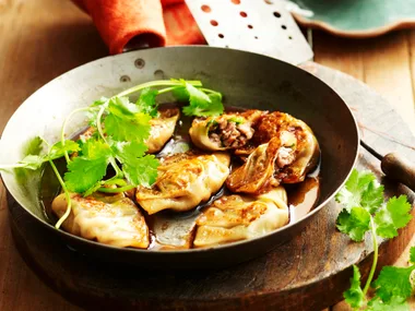 Sticky duck dumplings