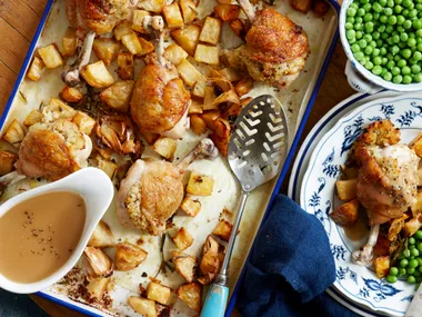 Stuffed chicken drumsticks with rosemary potatoes