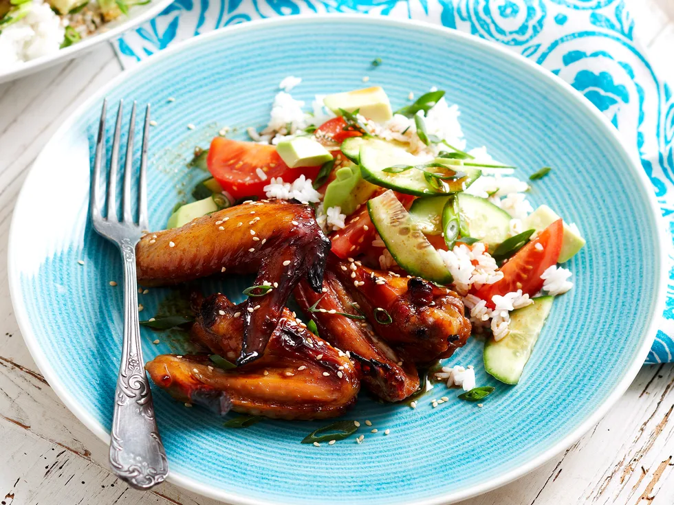 Teriyaki chicken wings with rice