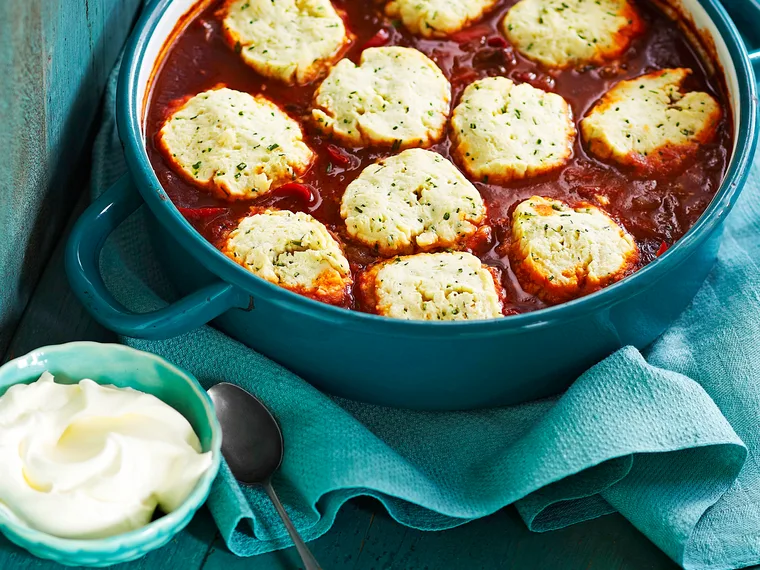 Beef goulash with chive dumplings