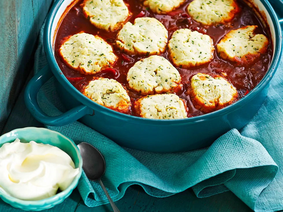 Beef goulash with chive dumplings
