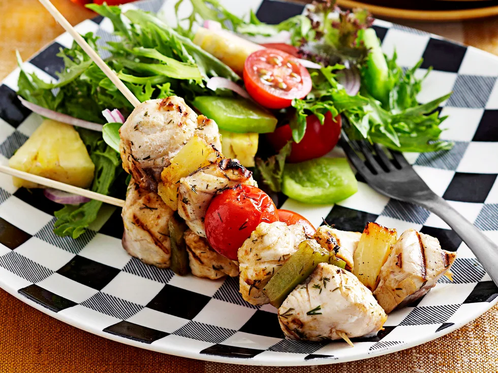 Fish and pineapple skewers