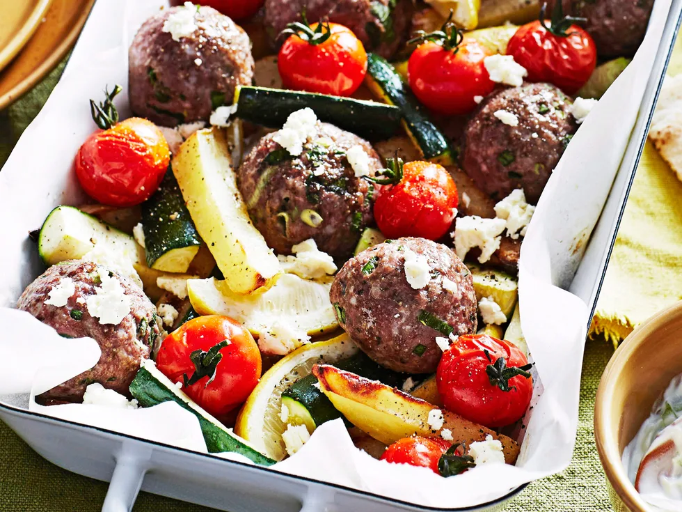 Greek meatball bake