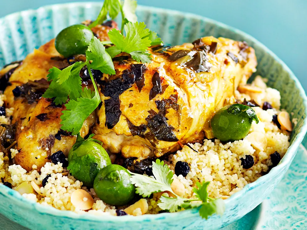 Green olive, preserved lemon and chicken tagine