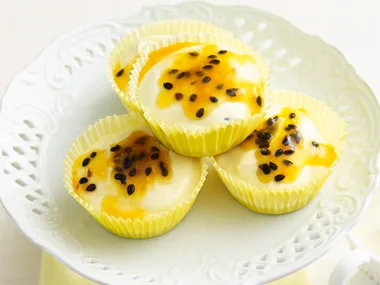 Lemon and passionfruit cheesecakes