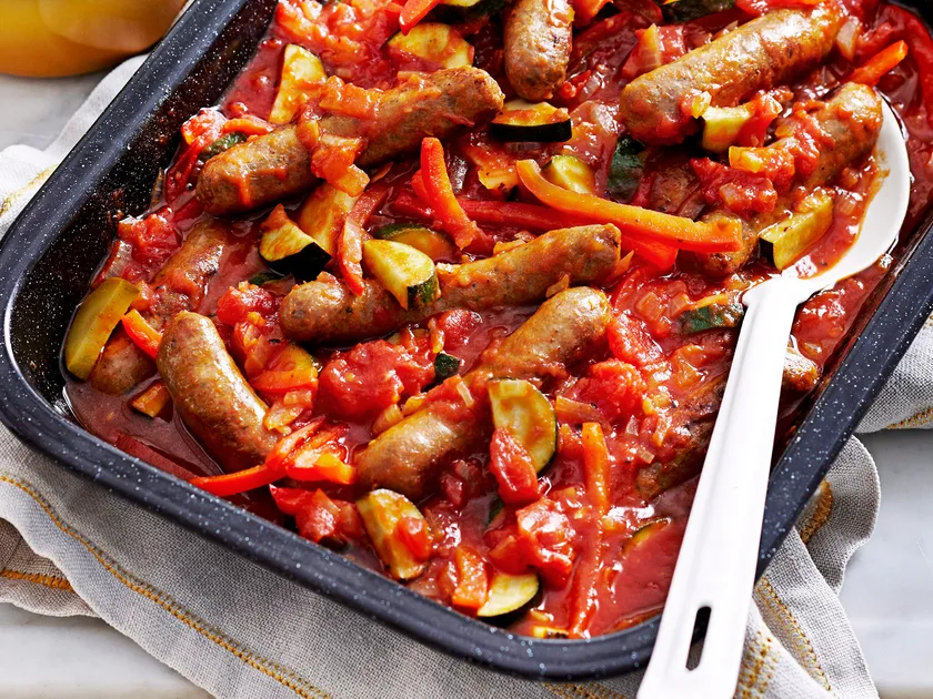 Mediterranean baked sausages