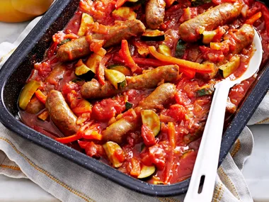 Mediterranean baked sausages